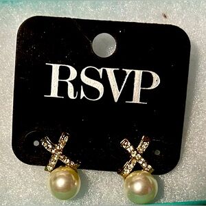 RSVP Gold and Cream Crystal Pearl Earrings-NBW